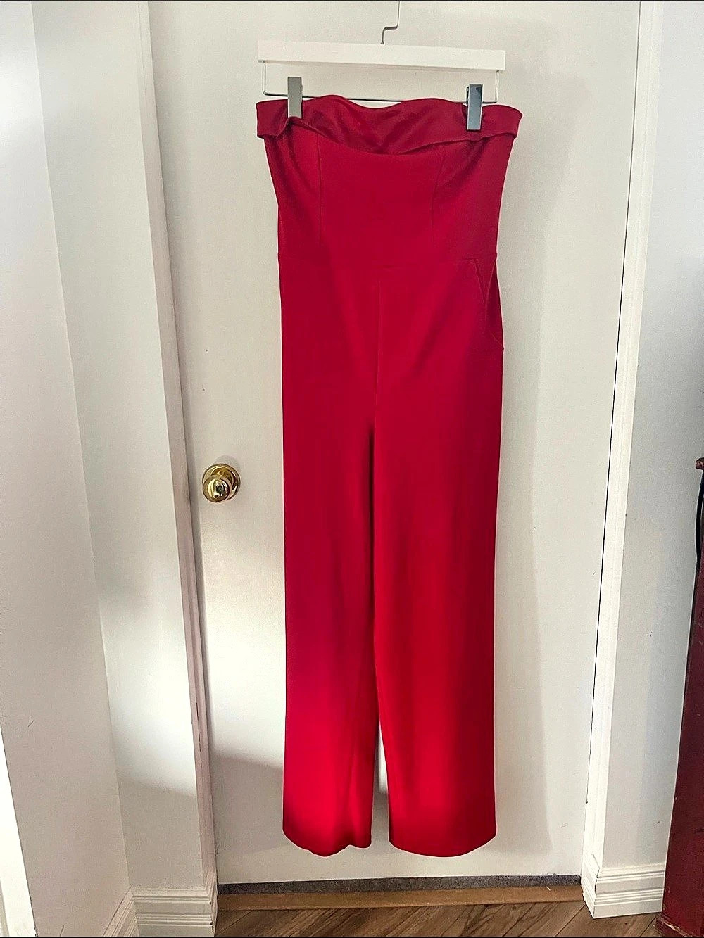 Crystal Sky Strapless Wide Leg Jumpsuit in Pink Size Large Like New